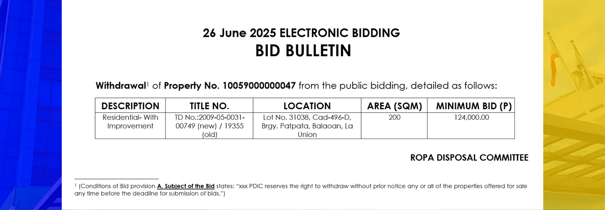 BID BULLETIN - Withdrawal June 26 TD2009-05-0031-00749